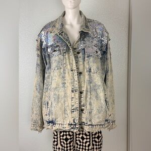 L&B Light Blue Sequined Denim Jacket Size 3X